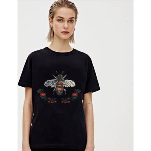 Novelty Diamond stone tshirt young girls Breathable cotton t shirt women Hot drill streetwear slim fit hip hop Tees shirt homme