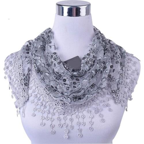 New Brand design Summer Lady Lace Scarf Tassel Sheer Metallic Women Triangle Bandage Floral scarves Shawl L10A5108