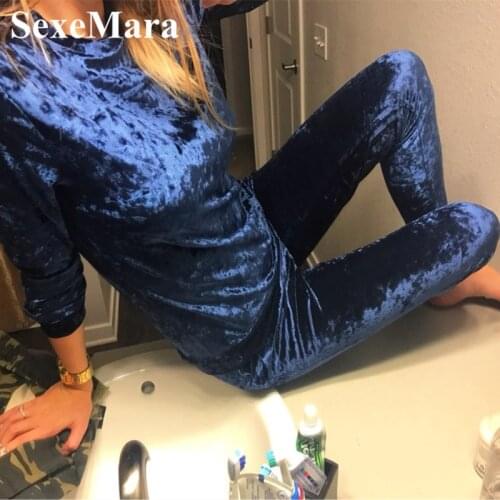 2019 Autumn Winter Casual Sweat Suits Women Fashion Velvet Suit Two Piece Set Top and Pants Plus Size Velvet Tracksuits AG-85