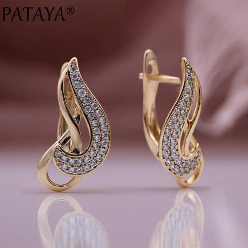 PATAYA New Luxury Natural Zircon Drop Earrings Daily Party Gift Fashion Jewelry 585 Rose Gold Women Unique Metal Hollow Earrings
