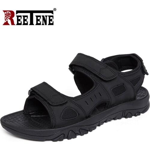 REETENE Summer PU Leather Sandals Male Casual Comfort MenS Sandals Big Size 48 Sandals For Men Beach Men Water Trekking Sandals
