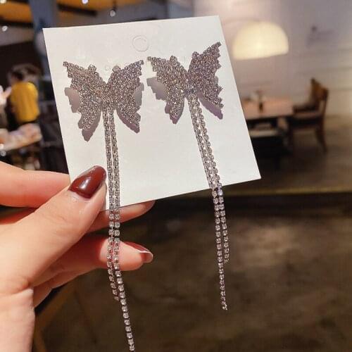 Luxurious Full Rhinestone Butterfly Earrings Pendants Office career Silvery Earrings for women Crystal Jewellery