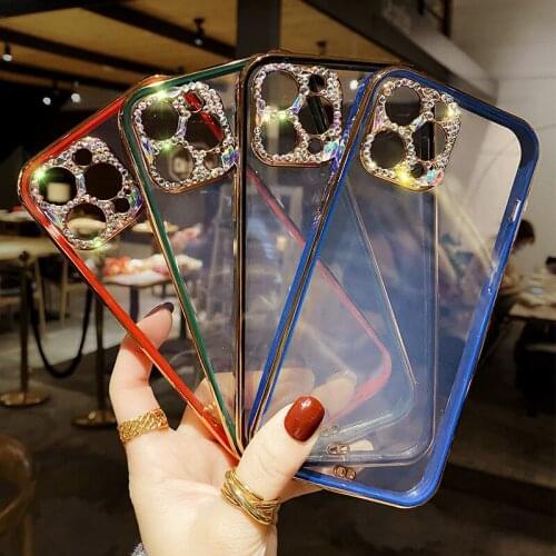Luxury Diamonds Lens Protection Phone Case Transparent Girls Phone Cover for Apple for iPhone7/8Plus X/XR/XS Xsmax 11/12 Pro Max
