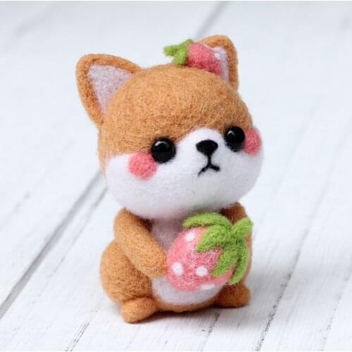 Cute Strawberry Dog Wool Felt Craft DIY Unfinished Poked Set Handcraft Kit for Needle Material Bag Pack E56C