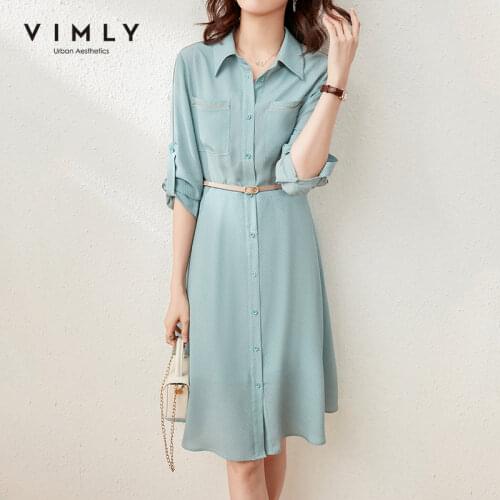 VIMLY Vintage Women Dress Elegant Button-up Shirt Dress New Dot Full Sleeve Long Dresses Women Clothes Female Vestidos F6332
