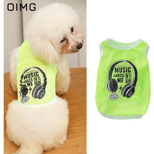 OIMG Funny Small Dog Clothes Shirts Listening Music Print Mesh Breathable Cat Puppy T-shirts For Small Dogs Chihuahua Bulldog