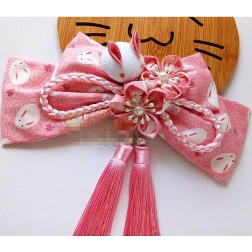 Hand Made Hairpin Cotton Cloth Hair Clip Barrettes Japanese Style Anime Cosplay Tie Accessories Lovely Cute Kimono Bathrobe Fan