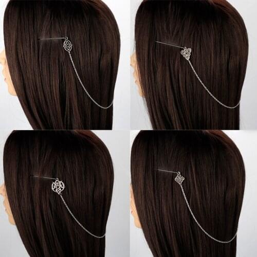 Viking Celtics Knot Hair Accessories Norse Hair Pin Vintage Moon Star Hair Clip for Women Longhair Decorat Hair Chain