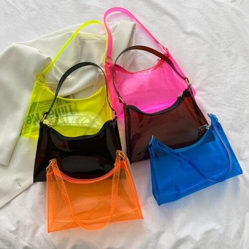 Vintage Women Transparent PVC Pure Color Shoulder Underarm Hobos Bag Casual Ladies Small Handbags Purse