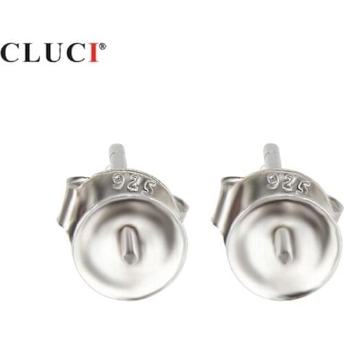 CLUCI 925 Sterling Silver Earrings for Office Lady Silver 925 Pearl Earrings Mounting Stud Earrings for Women SE051SB