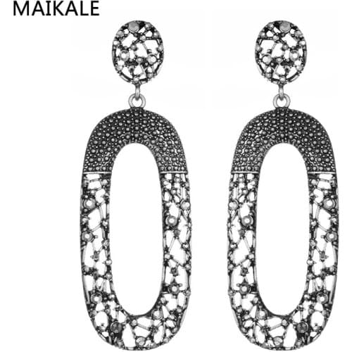 MAIKALE Round Vintage Earrings Metal Drop Earrings Big Exaggerated White Black Rhinestone Long Earrings For Women Send Friend