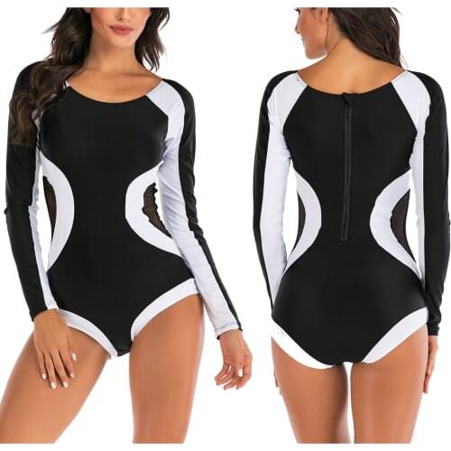 Swimsuit Women Mesh Long Sleeves Rash Guard One Piece Swimwear Floral Swimsuit For Diving UV Swimming Shirt Wetsuits Wetsuit 2XL