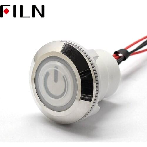 30mm Stainless steel head flat head Metal Push Button 2NO momentary push button switch with power symbol