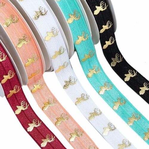 5/8" Gold foil deer head fold over elastic FOE 100yards/lot