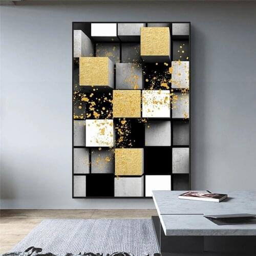 Abstract Art Canvas Poster Gold Abstract Spray Painting Geometric Wall Art Paintings Decoration for Living Room Home Decor Art