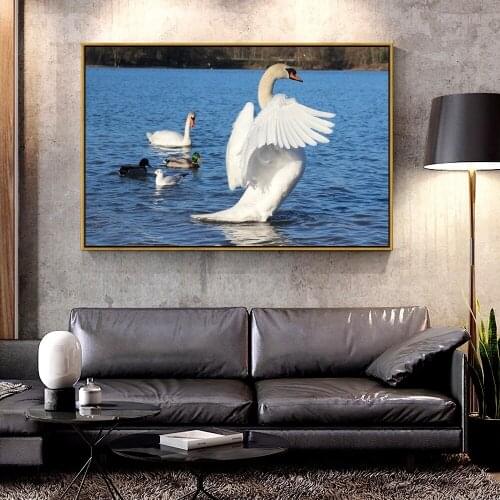 Artcozy Oil Canvas Painting mute swan For Home Decoration Wall Art