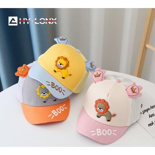 Spring New Boys Fashion Lion Decoration Baseball Cap Girl Outdoor Travel Net Breathable Cap Cotton Color Matching Sun Hat