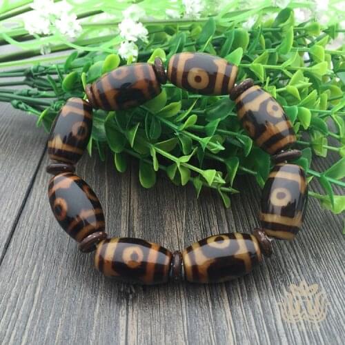 Tibet Dzi Bracelet Three Eyed Dzi Beads with Coconut Shell Spacer Mens Jewelry Free Shipping