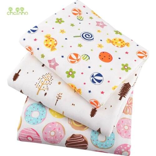 Chainho,3 Design Dessert Cartoon Series,Printed Knitted Cotton Fabric,For DIY Quilting&Sewing Baby&Childrens Material,90x100cm