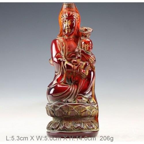 Elaborate Chinese antique artificial amber resin SongZi guanyin bodhisattva statue