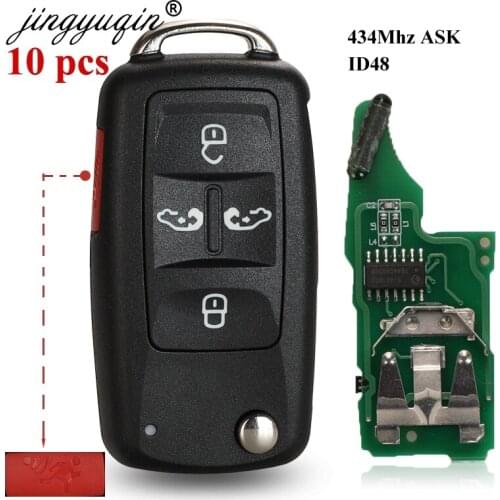 Jingyuqin 10pcs 7N0837202K 434Mhz ID48 5Buttons Flip Key Fob For VW Sharan Multivan Caravelle Car Key Remote Control 5K0837202AD