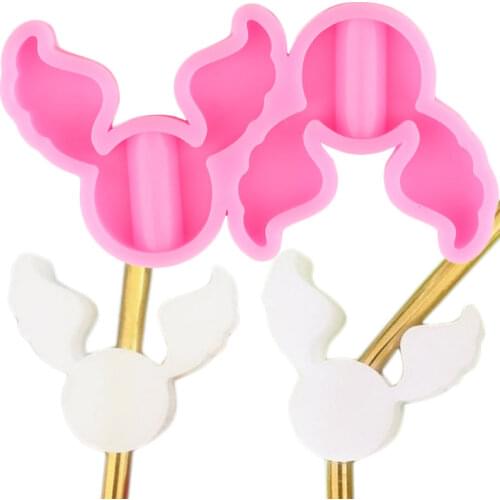 Angel Wings Straw Topper Silicone Molds Keychains Badge Reel Phone Grip Mold Fondant Cake Decorating Tools Candy Chocolate Mould