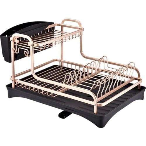 Aluminium Alloy Dish Rack Kitchen Organizer Storage Drainer Drying Plate Shelf Sink Supplies Knife and Fork Container