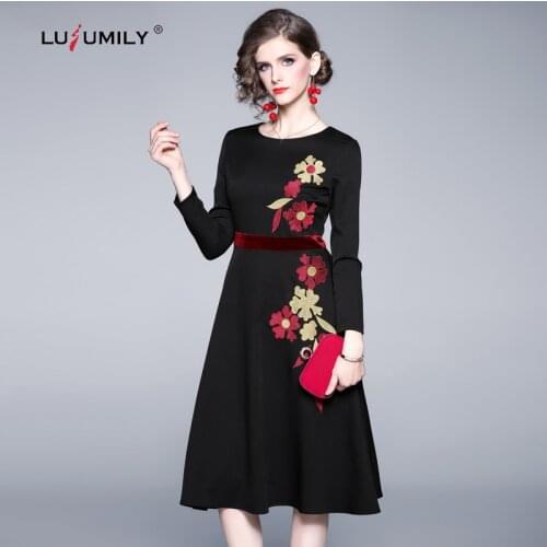 Lusumily 2020 New Spring Women Embroidery Dress Elegant Female High Quality Casual Robe Femme Fashion Office Party Dresses