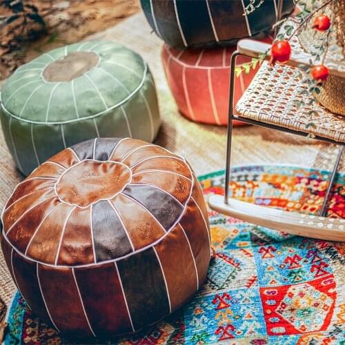 Moroccan Seat Cushion Round PU Leather Home Decor Craft Floor Seat Hassock Ottoman Footstool Large Unstuffed Sitting Pillow