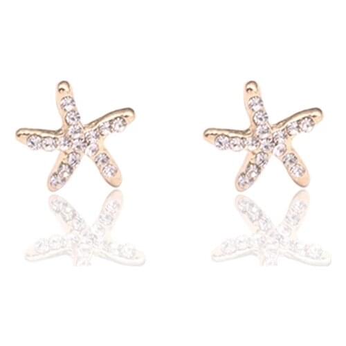 Starfish Earrings Korean Style Tropical Starfish Stud Earrings for Women Clear CZ Lovely Ocean Sea Star Small Earrings Wedding