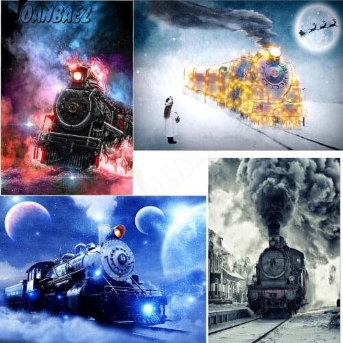 Train Moon Diamond Painting Cross Stitch Embroidery Landscape 5D Diy Mosaic Kit Hand-Inlaid Craft Gift Design Home Decoration