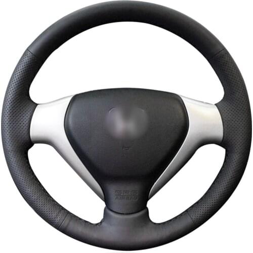 Black Artificial Leather Hand-stitched No-slip Car Steering Wheel Cover for Honda Old City Fit Jazz