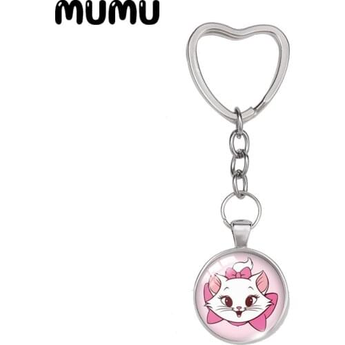 2021 New Marie Heart Keyring The Aristocats Keychain Glass Dome Cabochon Jewelry Gifts Children