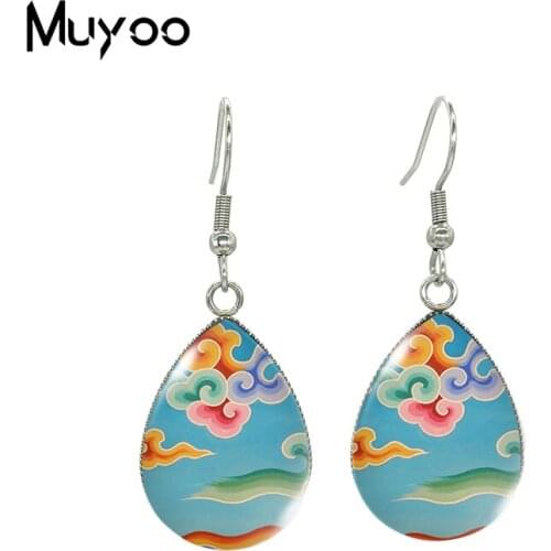 2021 New Rainbow Clouds Tear drop Earring Art Painting Fish hook Earrings Glass Cabochon Jewelry Handmade Items