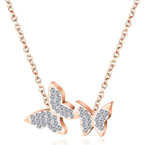 Fashion Butterfly Zircon Pendant Necklaces Titanium Steel Jewelry Woman Birthday Gift