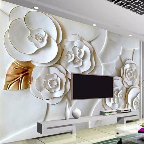 Custom Mural Wallpaper 3D Stereoscopic Relief Flowers Fresco Living Room Sofa TV Background Wall Papers Home Decor For Bedroom