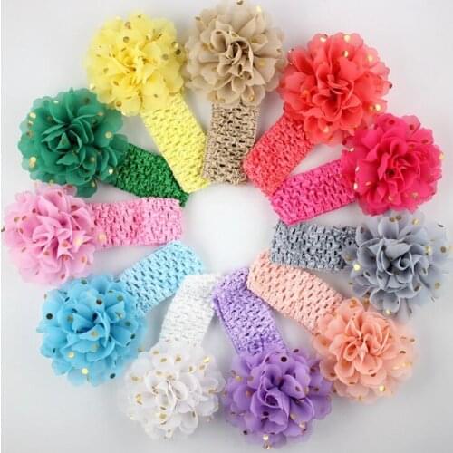 Baby newborn infant headband Gold Polka Dot hair band Chiffon flower elastic headbands children girls hair accessories