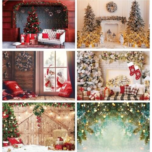 Winter Christmas Living Room Backdrops For Photography Tree Gift Sofa Shiny Lights Family Shoot Party Photo Background Photocall