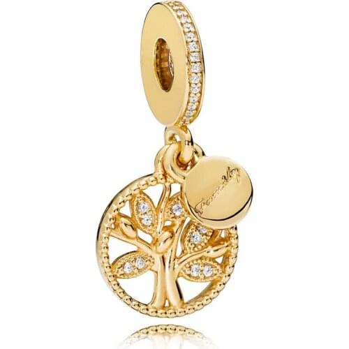 Family Heritage Dangle Charm for Women Bracelet Bangle Girl Gift Gold Color Bead Authentic S925 Silver DIY Jewelry