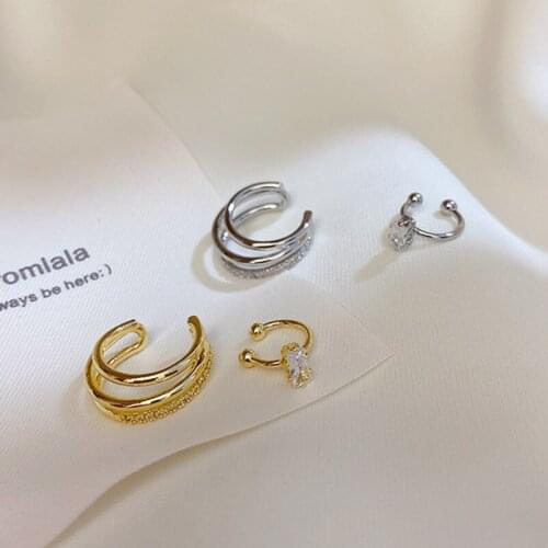 Chic Fashion Multi Circle Ear Cuff Full Crystal Fake Piercing Clip on Earcuff Set for Women Girl Wedding Earring Korean Jewelry