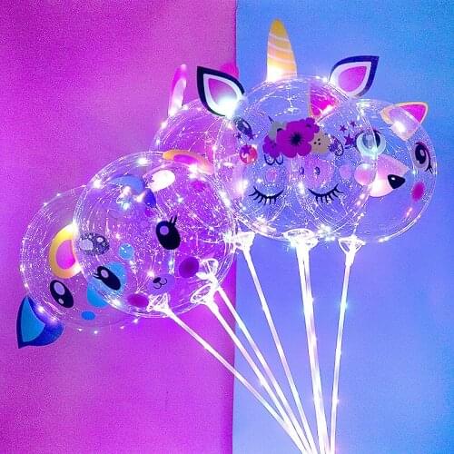 6pcs 20inch LED Balloon Light Animal Stickers Birthday Party Decorations Baby Shower Air Balloon Toy Balls Pig Unicorn Balloons