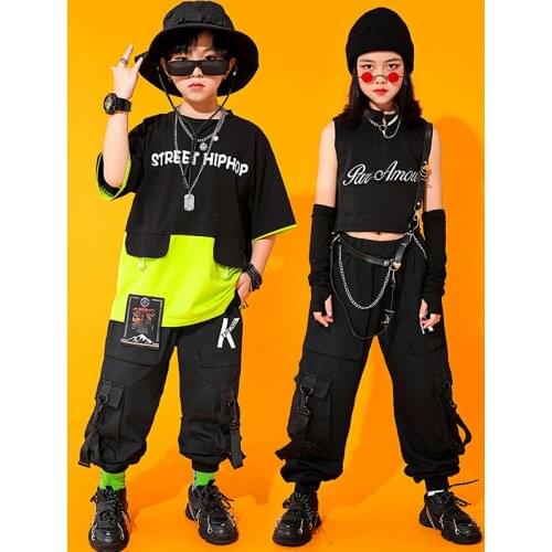 Kid Hip Hop Clothing Sweatshirt Top Streetwear Cargo Pants For Girls Boys Jazz Dance Costume Performance Rave Clothes DQS7450