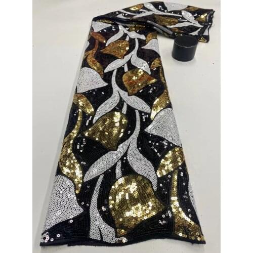 Latest African Embroidery Tulle Lace Fabric 2021 High Quality Black White Gold French Net Lace Fabric With Glittery Sequins Sew