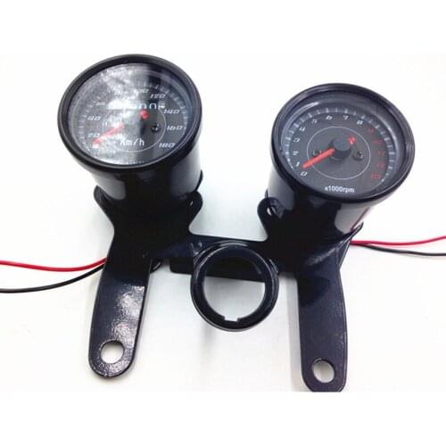 Universal Motorcycle Black Surface 12V LED Tachometer Tacho Gauge Odometer Speedometer Gauge Cafe Racer Bobber