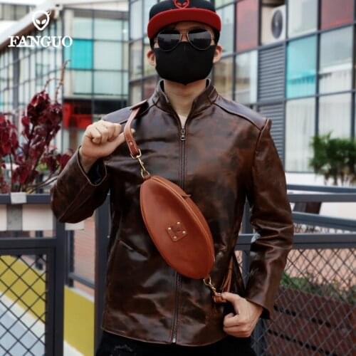 Genuine Leather Mens Chest Bum Bag Handmade Retro Crossbody Waist Bag Small Purse Messenger Bags For Travel Sport