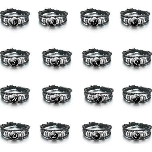 Foreign trade fashion 26 A-Z letter Leather Bracelet hand woven multi-layer Bracelet Fashion Accessories batch