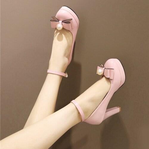 YMECHIC 2020 Spring Summer Wedding Party Women Shoes High Heel White Pink Black Ladies Heels Pumps Large Bead Bow Platform Shoe