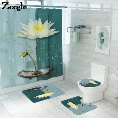 Zeegle Bath Mat and Shower Curtain Set Floral Bathroom Mat Set Microfiber Toilet Floor Mat Absorbent Bathroom Floor Mat