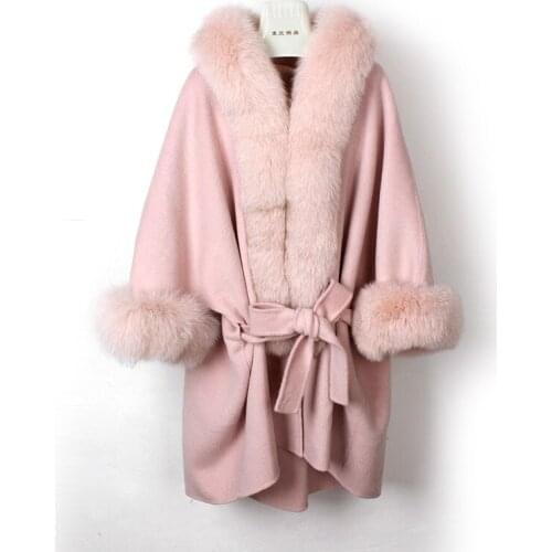 2020 long parka womens winter wool coat natural fox fur collar thick warm cloak coat lady casual loose coat bat sleeve overcoat