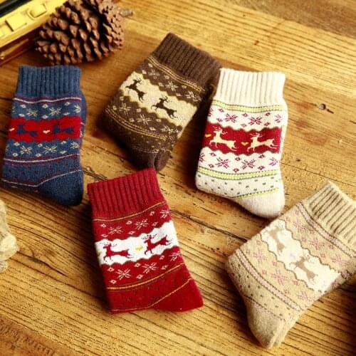 Women Girls Merry Christmas Socks Snowflake Deer Cotton Wool Winter Warm Female Sock Xmas Gifts